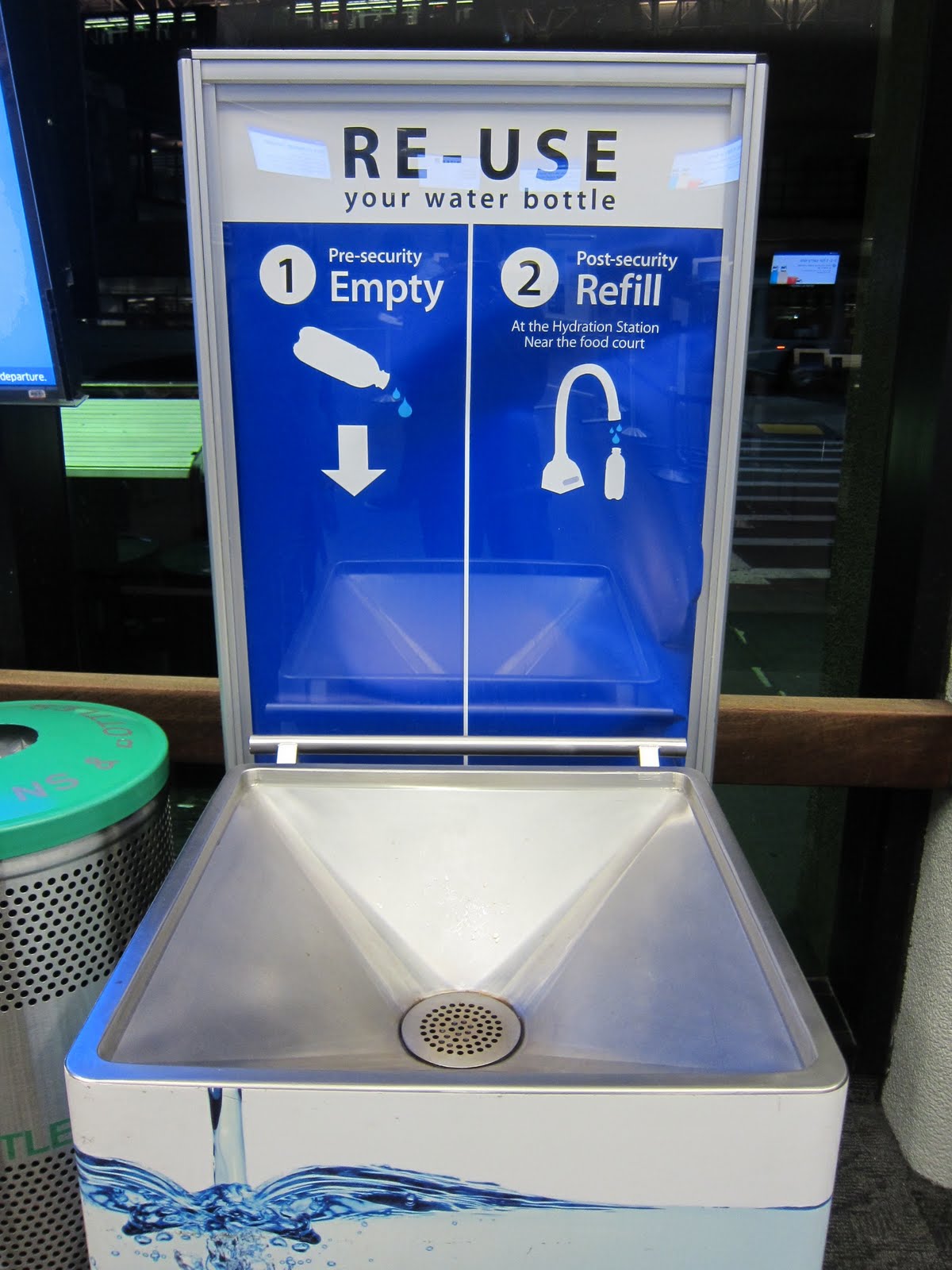 the trashbasher re use water station at sfo water station