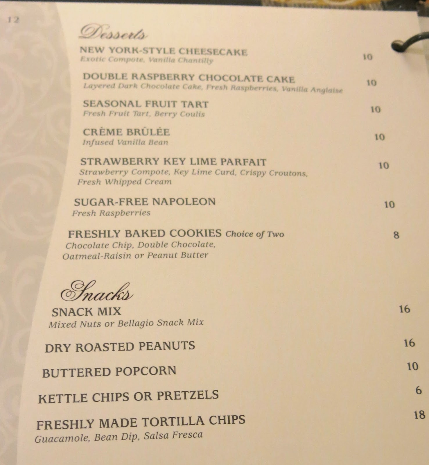 LAS VEGAS DAZE Bellagio Room Service Menu (update on 11/22/2014)