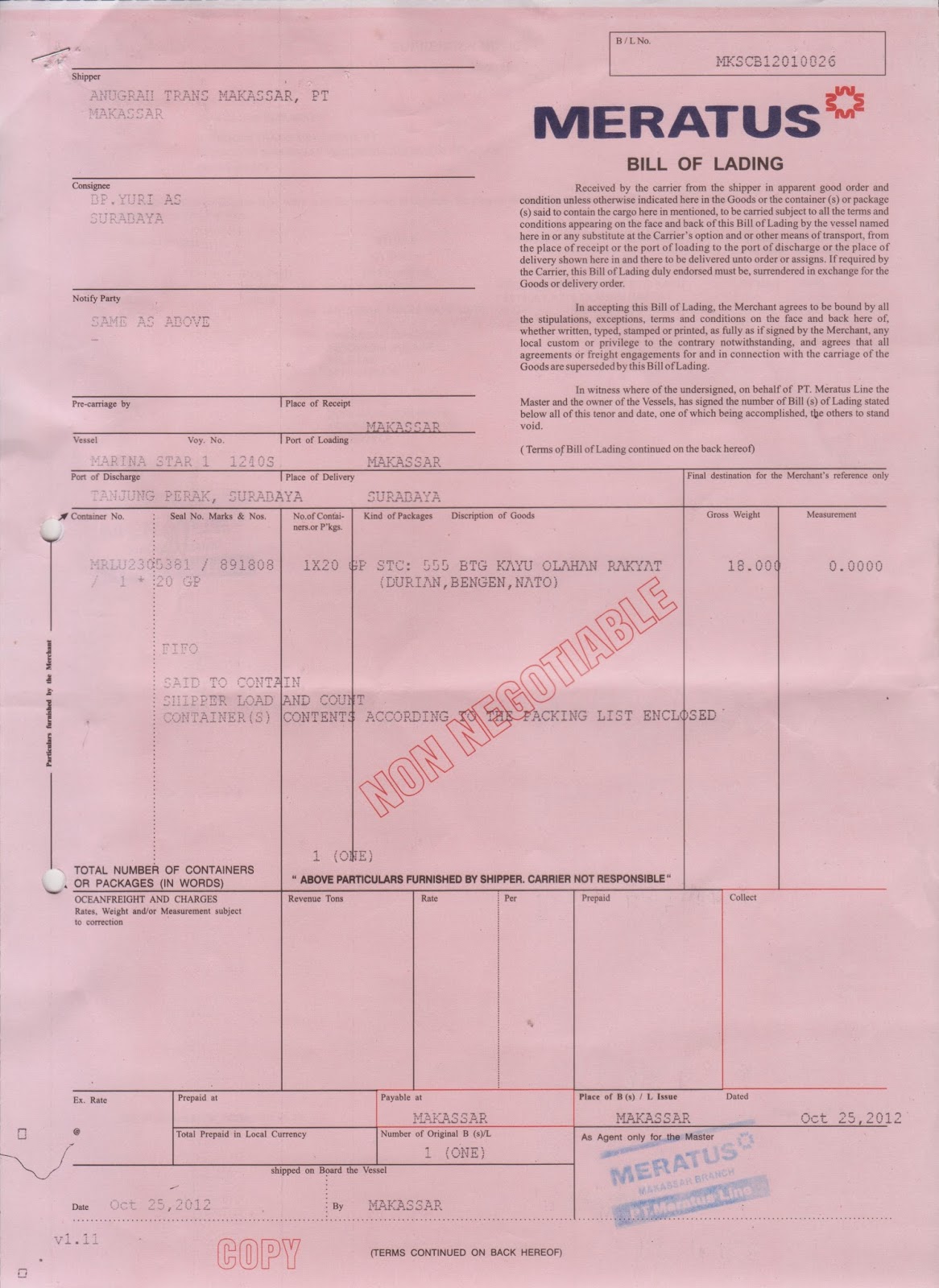 Tulip Bill Of Lading