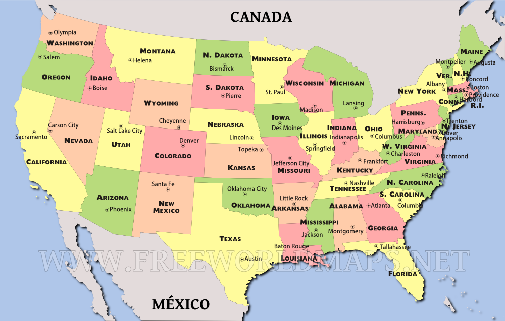 Mapa De Estados Unidos Completo