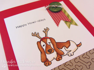 Happy Howl-idays Basset Hound card using Canine Christmas by Newton's Nook Designs