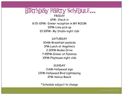 Birthday Party Schedule