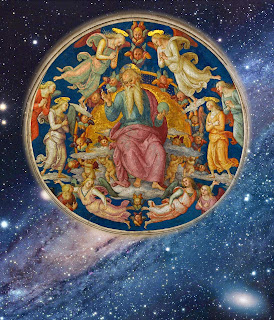 Deus Padre rodeado de anjos. Pietro Perugino (1450-1523), Vaticano. Fundo: galáxia Andrómeda, NGC 224, a mais parecida com a nossa galáxia. Deus Padre rodeado de anjos. Pietro Perugino (1450-1523), Vaticano. Fundo: galáxia Andrómeda, NGC 224, a mais parecida com a nossa galáxia.