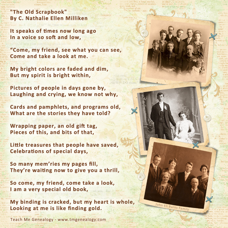 The Old Scrapbook Poem By C. Nathalie Ellen Milliken Teach Me Genealogy
