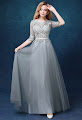 Half Sleeve Gray Emperor Lace Maxi Dress
