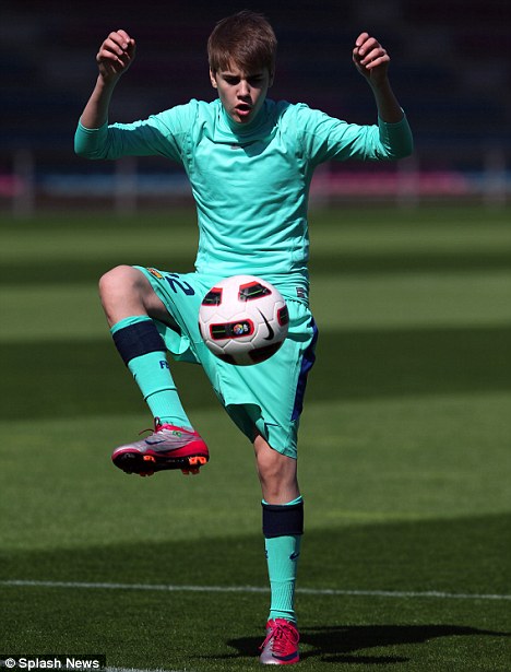 justin bieber barcelona football kit. Justin was allowed to don the