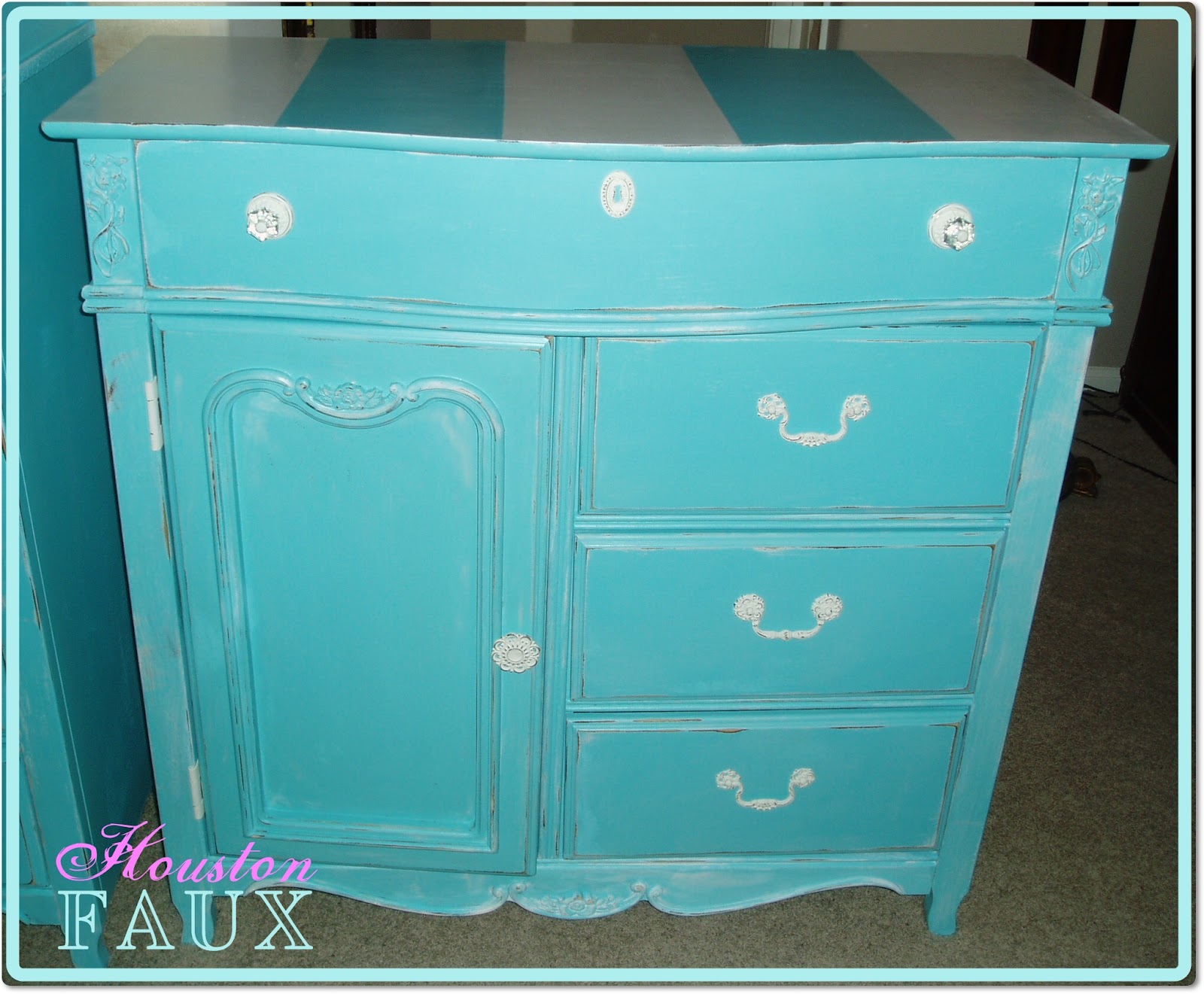 Faux Painting + Furniture Beachy Blue Makeover for and Old Pair