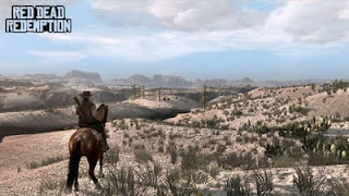 john marston sur son cheval de dos du jeu Red Dead Redemption