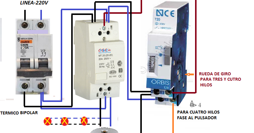 4 HILOS MINUTERO DE ESCALERA O GARAJE CON CARGA DEL CONTACTOR