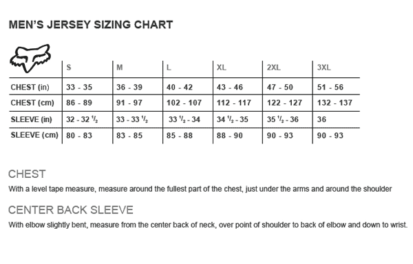 Fox Racing Jersey Size Chart