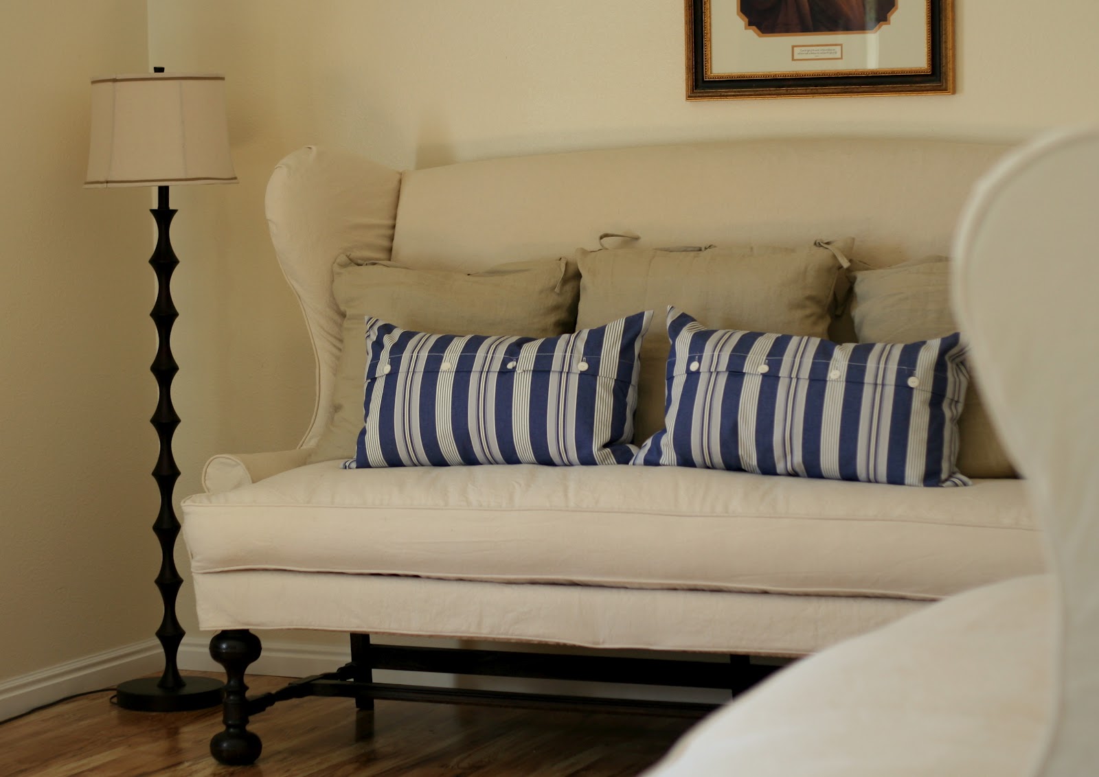 Custom Slipcovers by Shelley Tall Wingback Couches and booked till