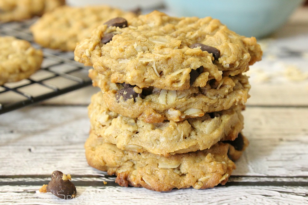 Sweet and Spicy Monkey Flourless Peanut Butter Oatmeal Chocolate Chip