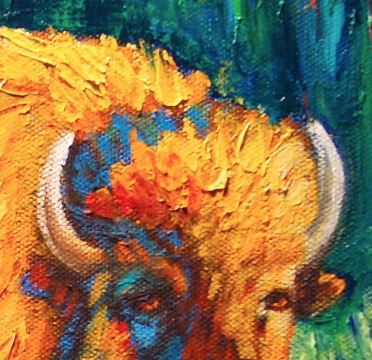 Colorful Southwestern Art Bison Painting with Thick Paint and Vibrant