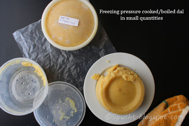 Freeze pressure cooked or boiled dal in small quantities