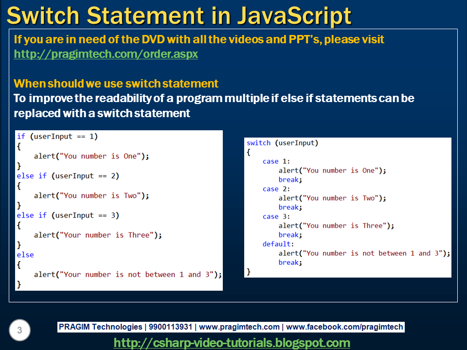 Sql server, and c video tutorial Switch statement in JavaScript