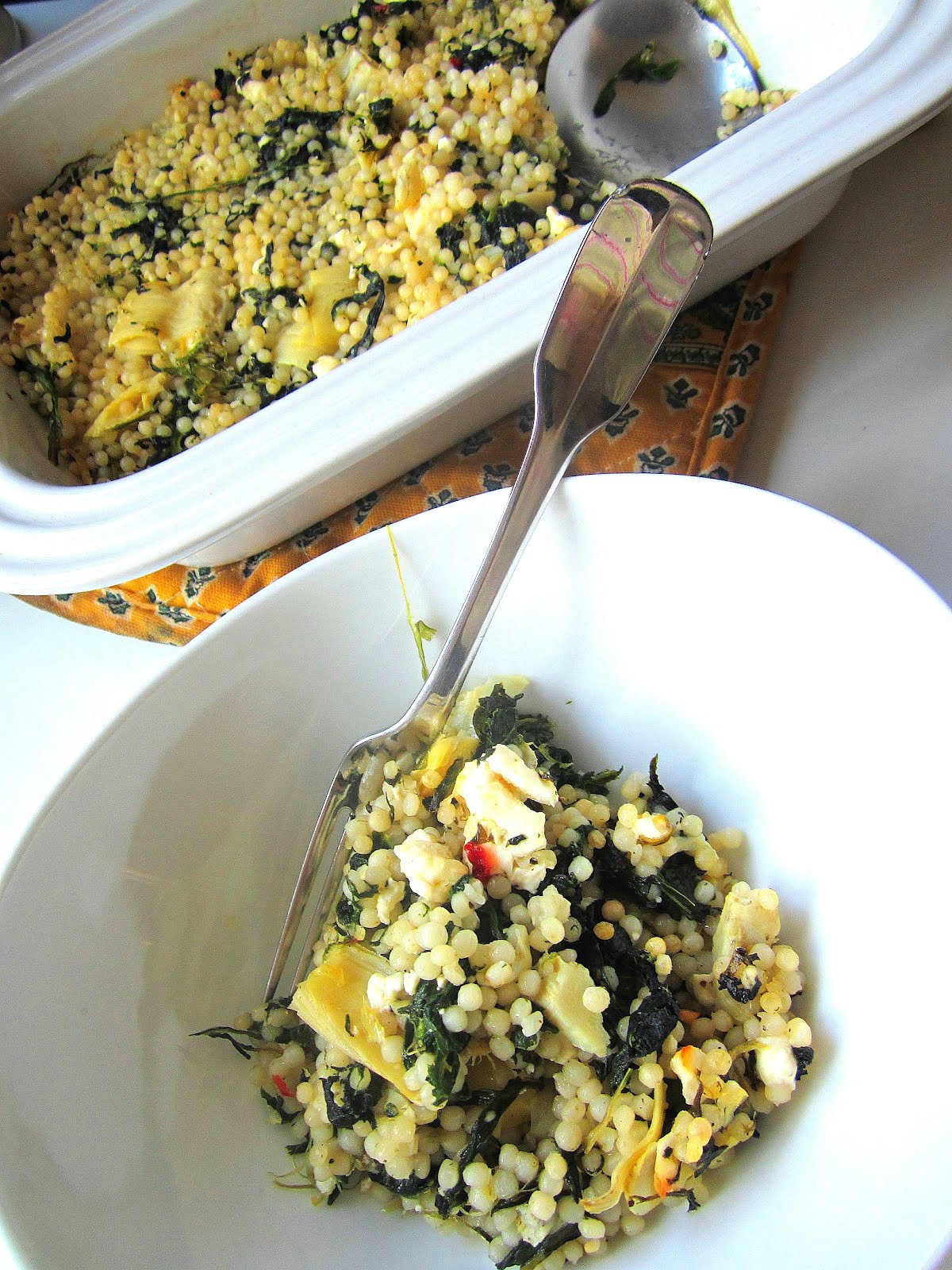 Baked Pearl Couscous w/ Spinach & Artichokes