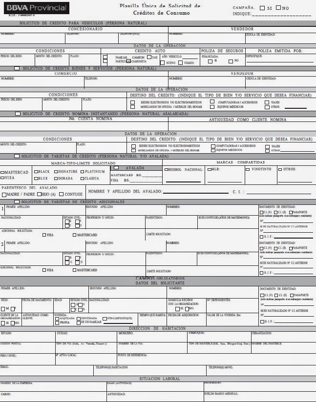 planilla de solicitud de tarjeta de credito persona natural banco provincial