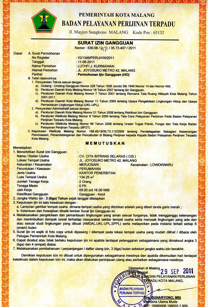 Ridho�s Blog IZIN GANGGUAN