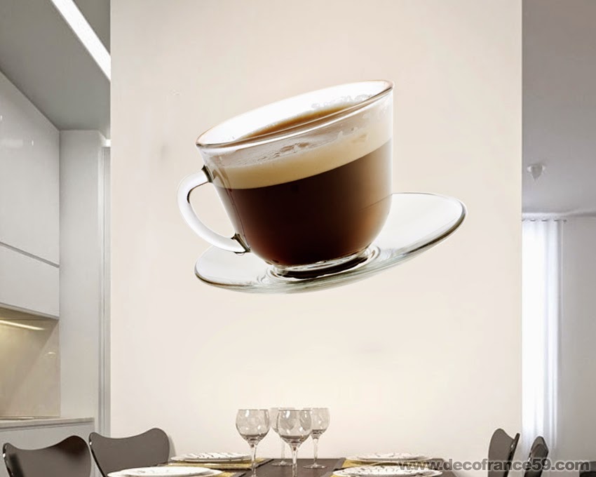 une tasse de café imprimé é découpé a la forme en sticker mural décoratif pour vos cuisines