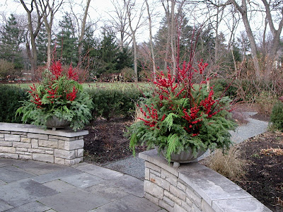 Winter container gardens with dogwood and winterberry by Chalet's Specialty Garden Care staff