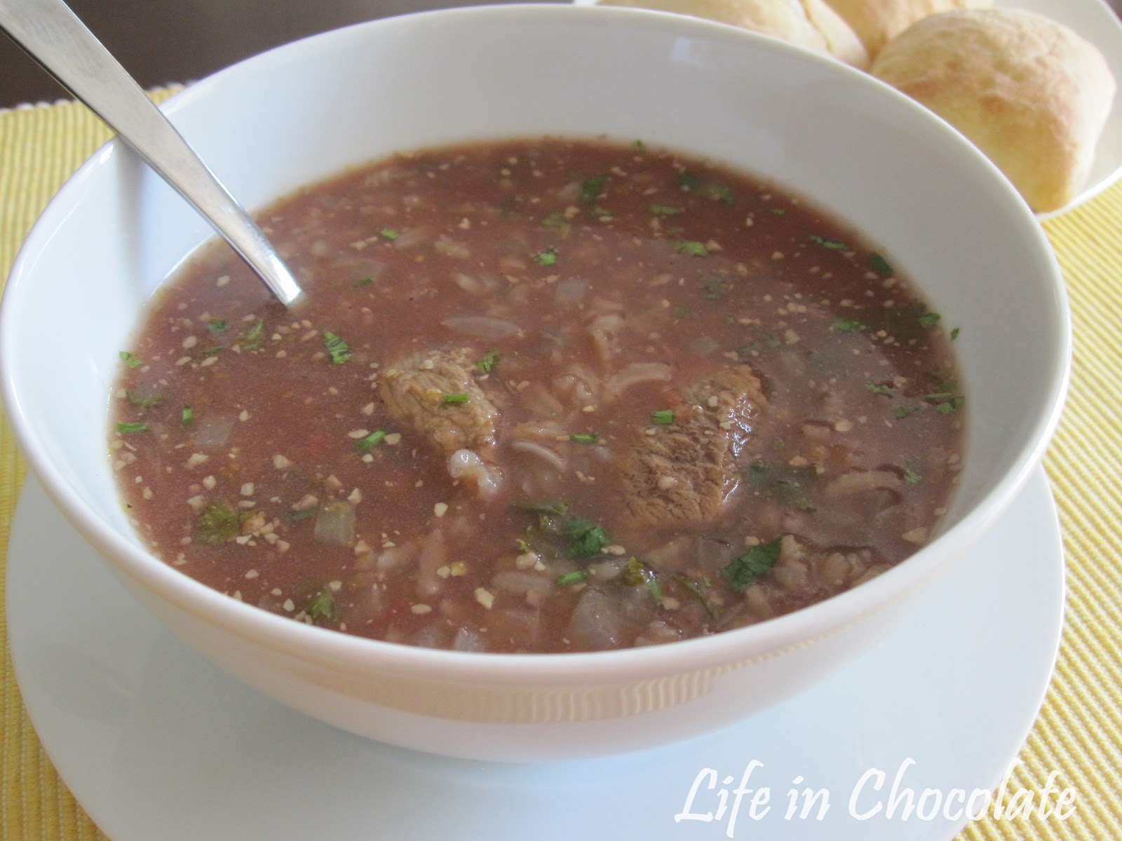 Life in Chocolate Beef and Rice Soup