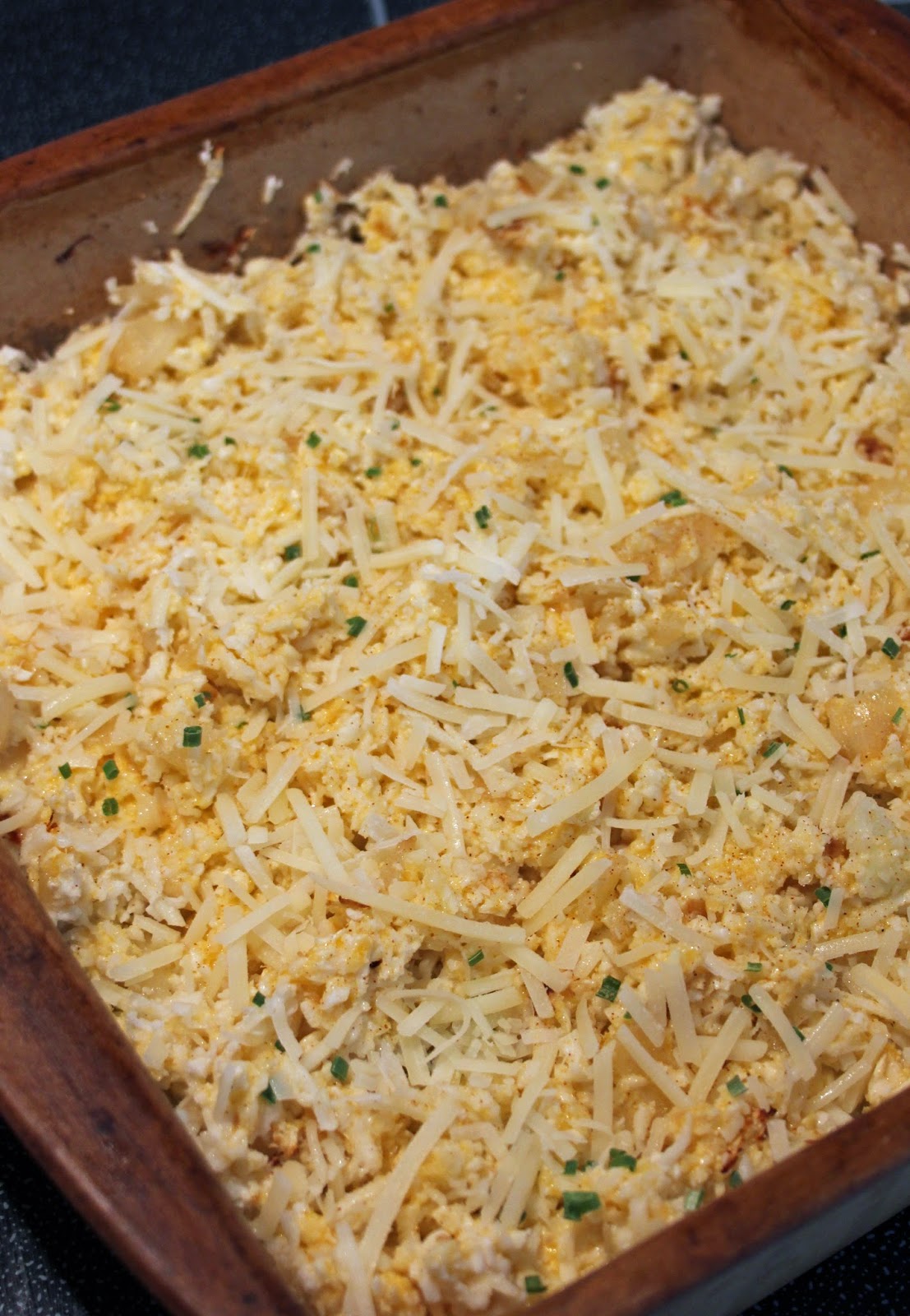Jo and Sue Cauliflower "Hashbrown" Casserole and Chicken Crust Pizza
