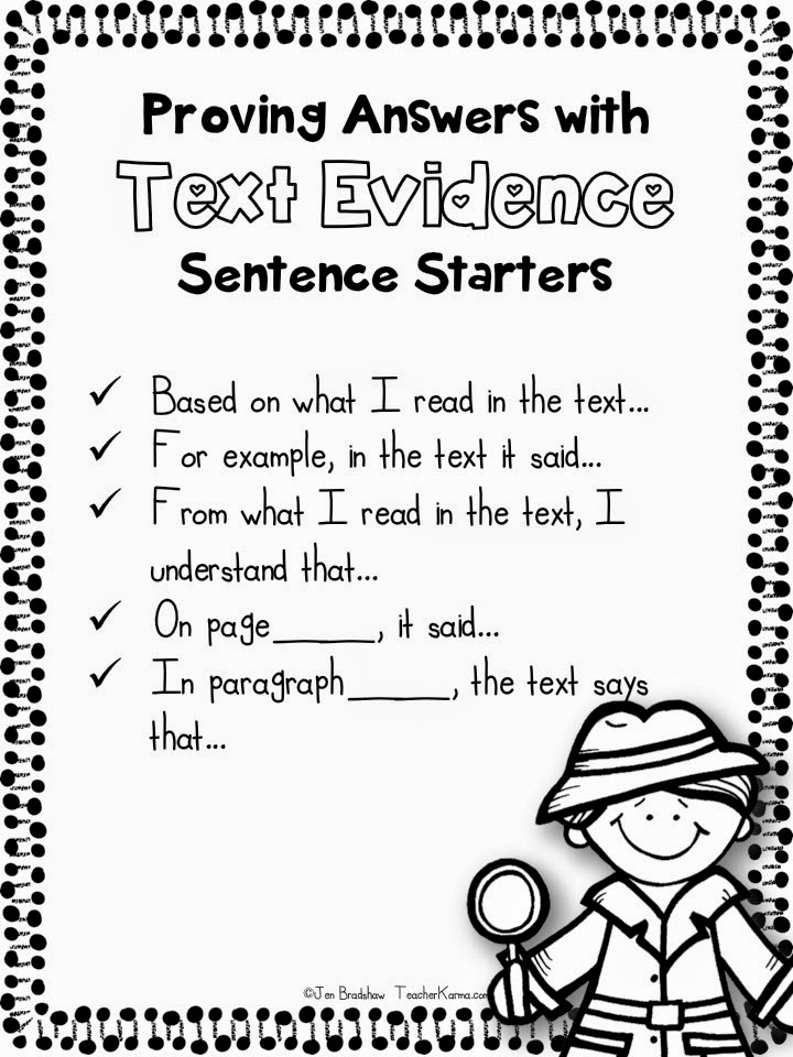 Teacher Karma: FREE Close Reading ~ Text Evidence Sentence Starters