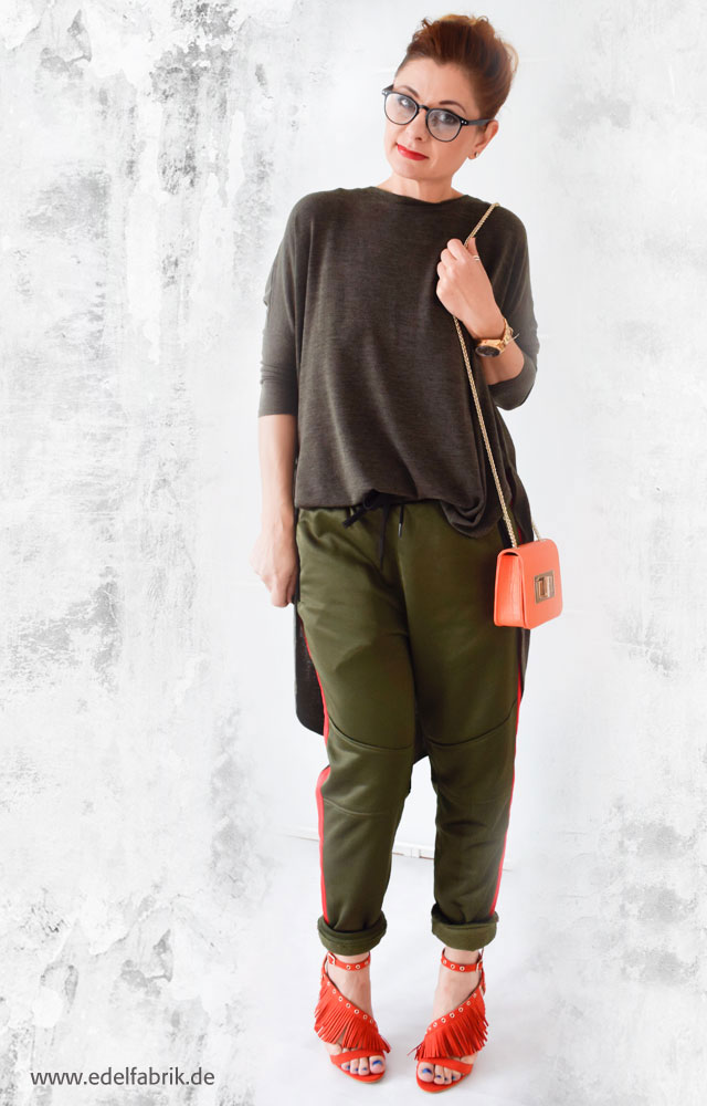 die Edelfabrik, wie trage ich eine Jogginghose stylish die Edelfabrik,Trendteil, Jogginghose, Outfit mit grüner Jogginghose