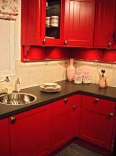 red kitchen cabinets image