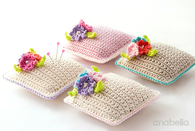 Small flowers crochet pincushion by Anabelia Craft Design