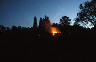 Imagen de las llamas del incendio en Valdefuentes al atardecer