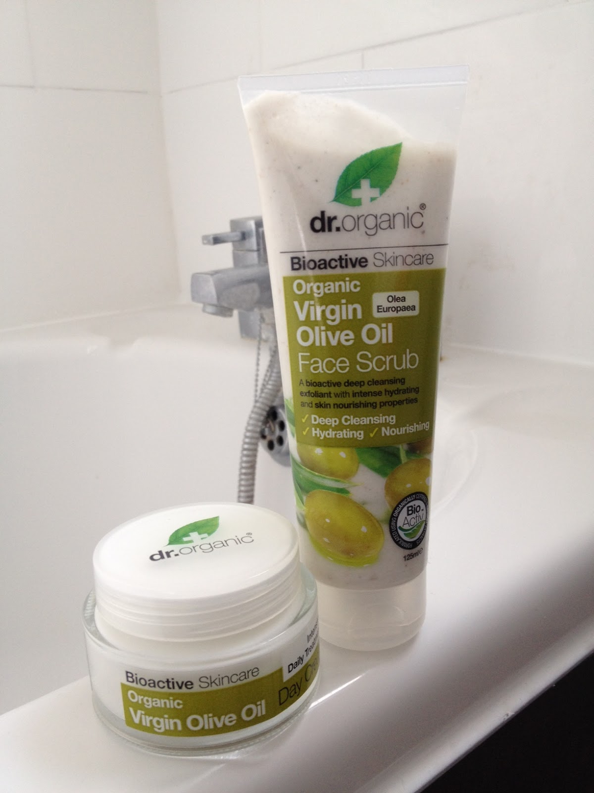 The Accidental Mogul Dr Organics Virgin olive oil face scrub and day