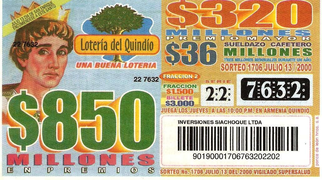 WORLD LOTTERY COLLECTOR LOTERIA DEL QUINDIOCOLOMBIA