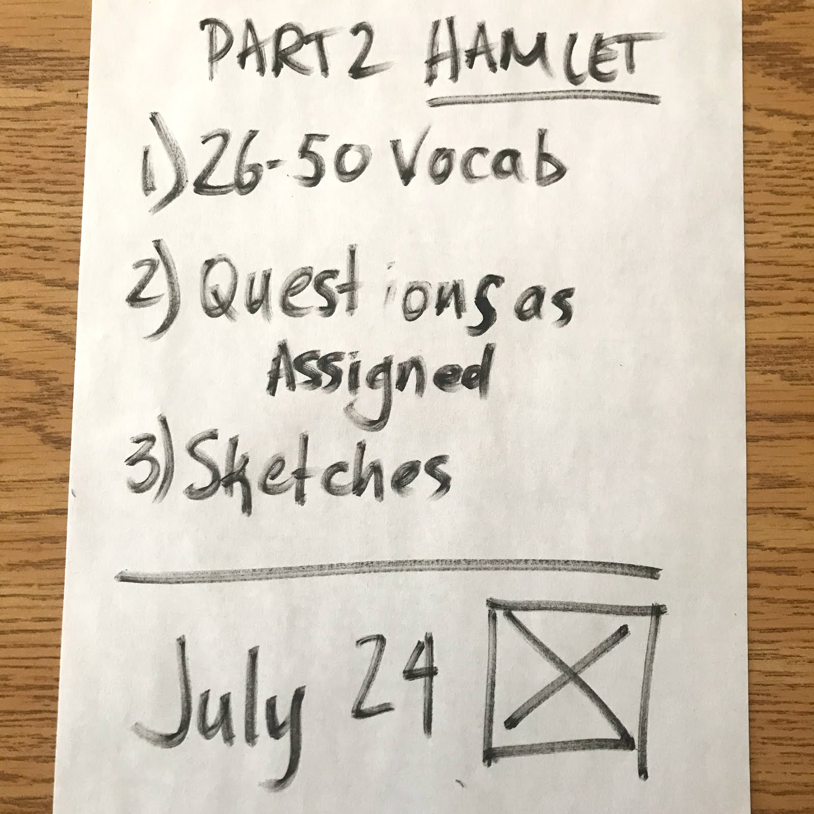 Hamlet Part 2 Due date