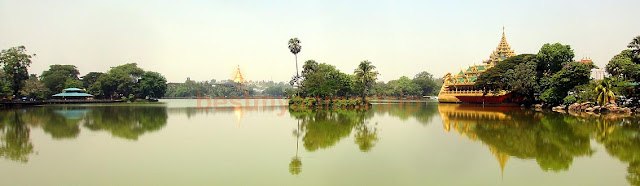 Kandawgyi Lake ans Shwedagon Pagoda