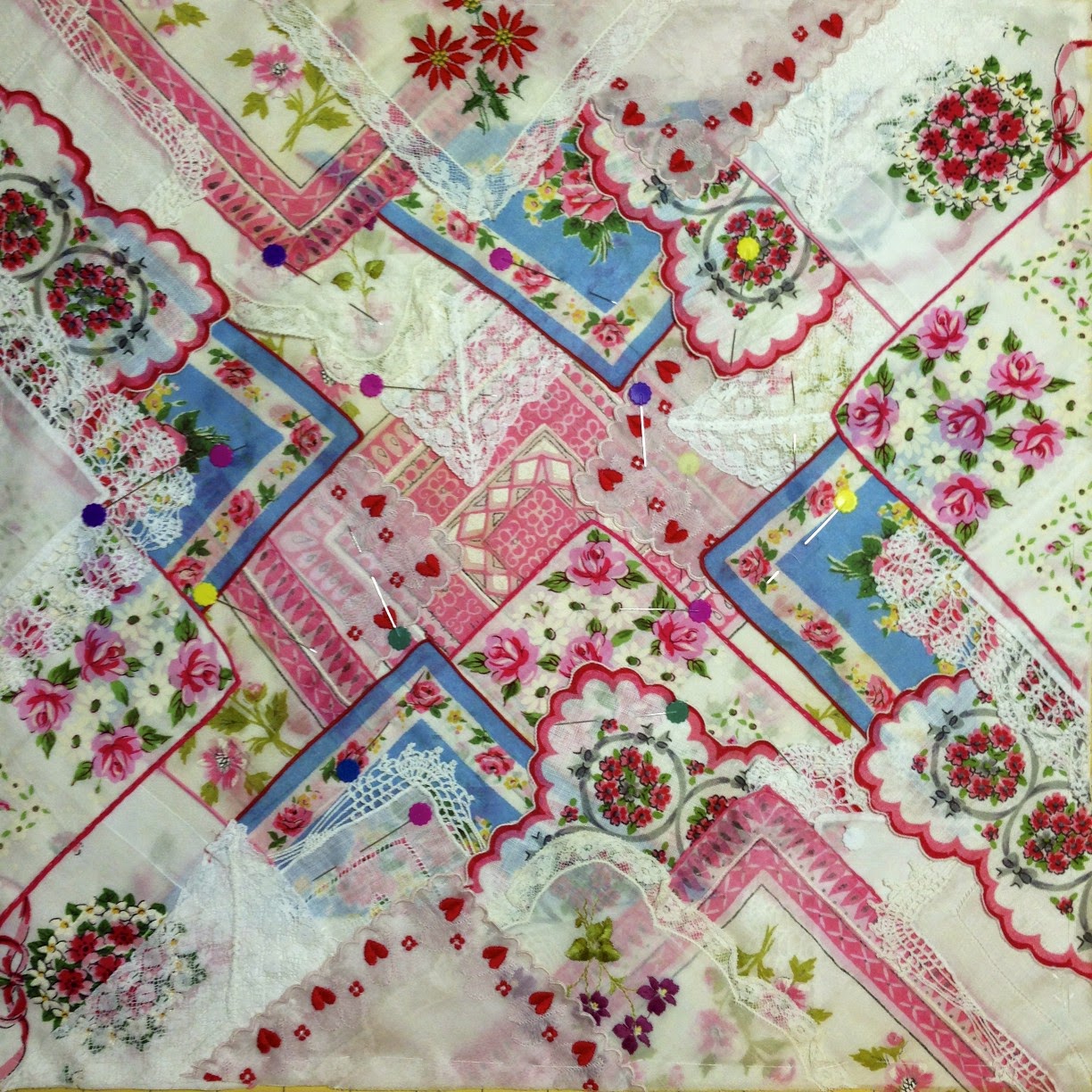 NickersMarie Hankie Quilt with Crazy Quilting Embellishments