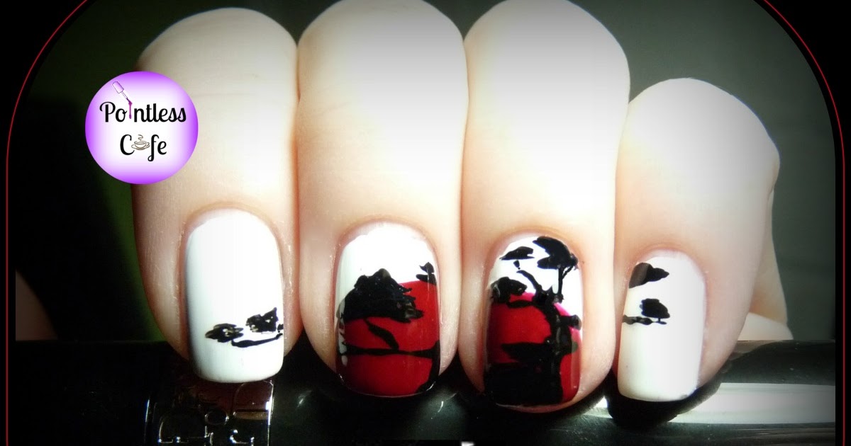 Nail Art Theme Week Anese Day One Pine Silhouette Nail Art Theme Week Anese Day One Pine Silhouette Against The Flag Of An Pointless Cafe