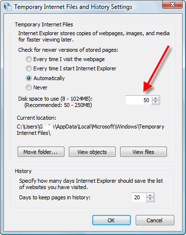 Reduce Temporary Internet File Space