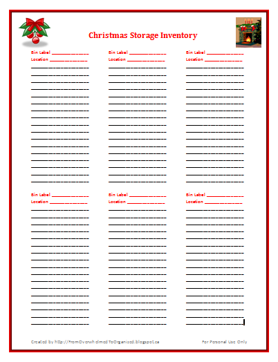 Christmas Storage Inventory List Free Printable  From Overwhelmed to