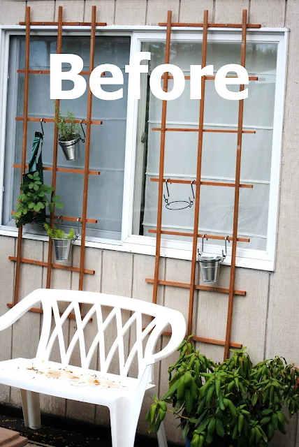 A lovely vertical herb garden trellis wall to dress up your windows, by making Lemonade, featured on I Love That Junk - the before (click post for the after!)