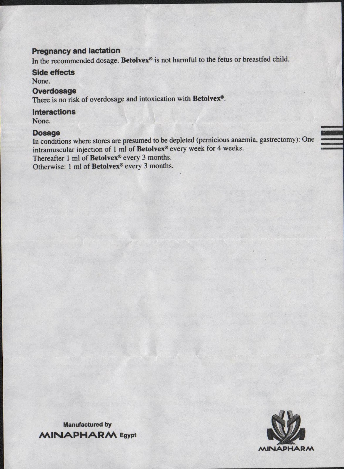 Drug Pamphlet Betolvex (rest of pamphlet)
