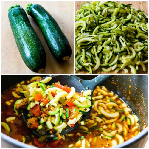 LowCarb Italian Sausage Soup with Tomatoes and Zucchini Noodles