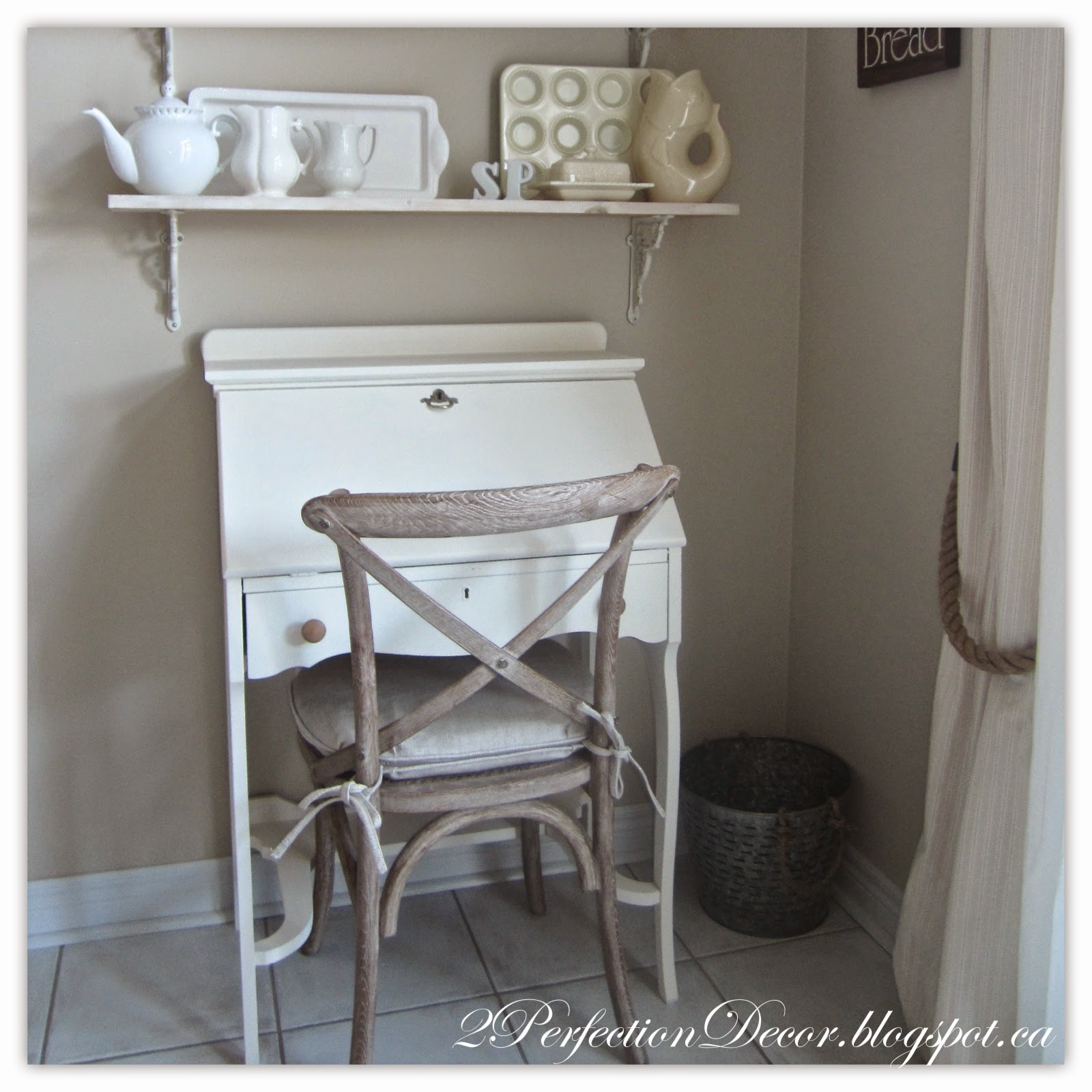 2perfection Decor Vintage Secretary Desk Makeover I Am Very Hy With How The Desk All Turned Out Now It Sits Pretty Under Our Open Shelving In Kitchen