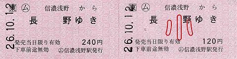 信濃浅野駅　常備軟券乗車券1　一般式