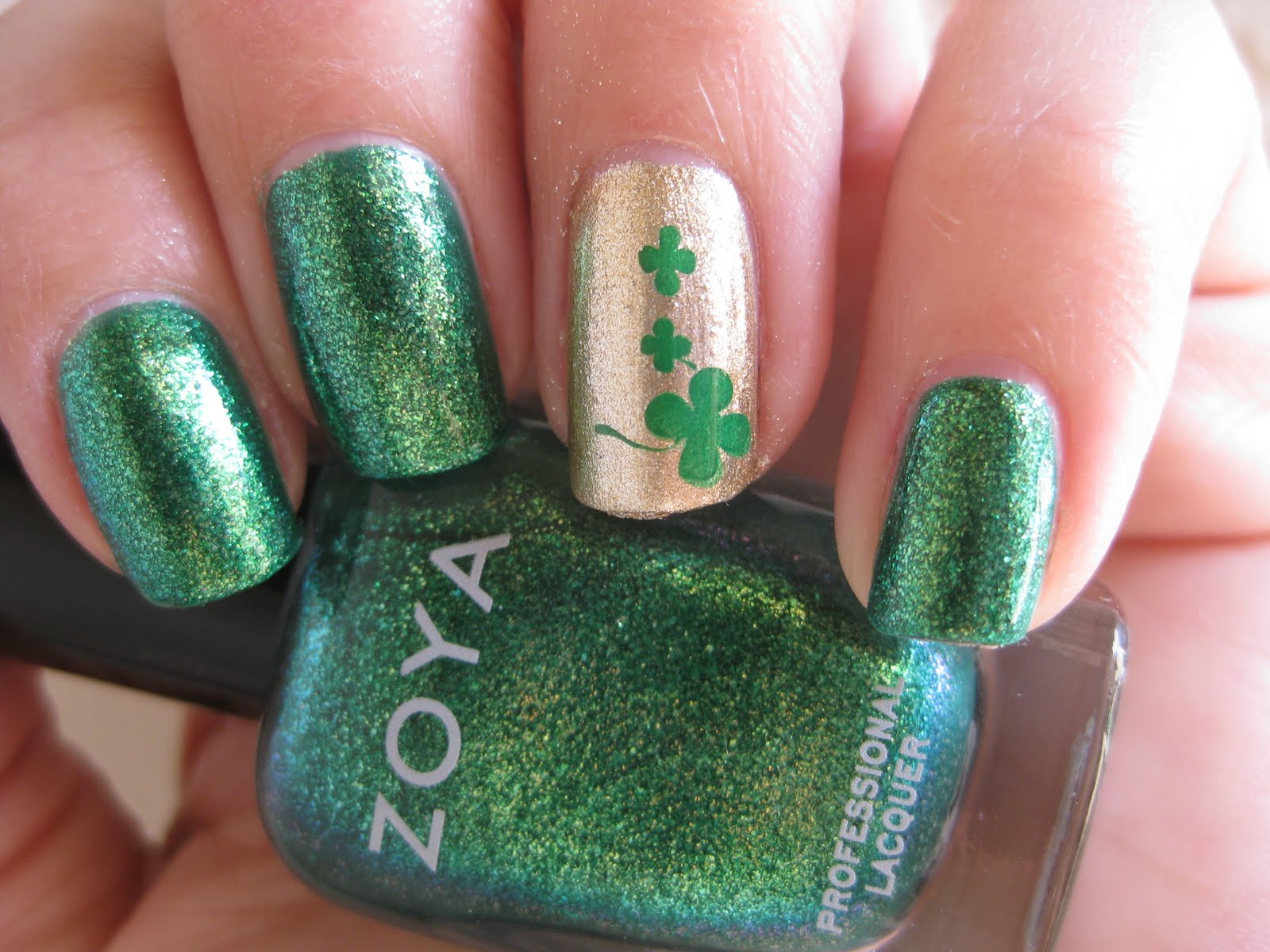 2. "Green and Gold Gel Nail Design for St. Patrick's Day" - wide 6