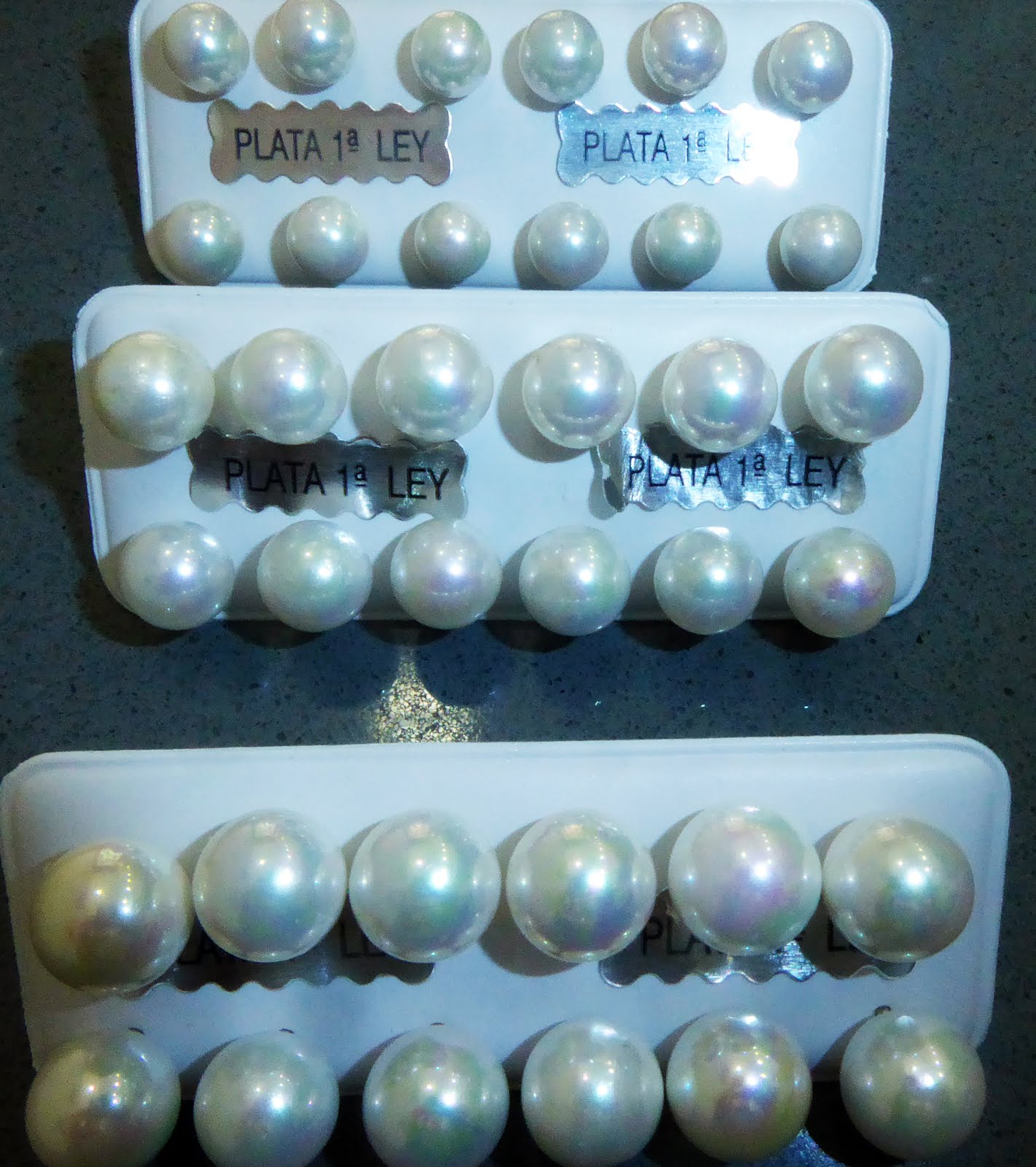 Pendientes de perla, plata, varios tamaños
