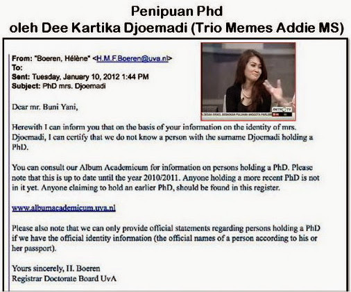 Trionya Memes Addie MS Penipu PhD Universitas Amsterdam Bernama Dee Kartika Djoemadi