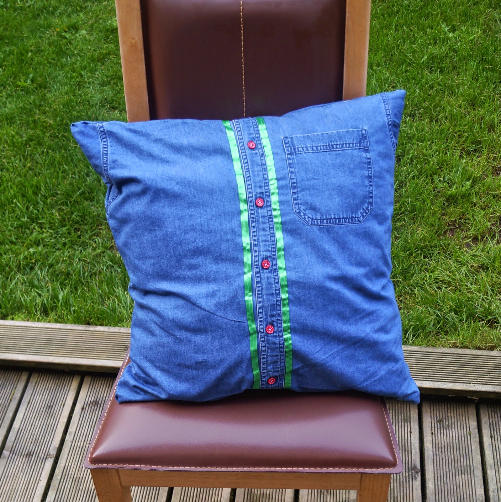 buttons and paint... and a Denim Shirt Cushion Cover