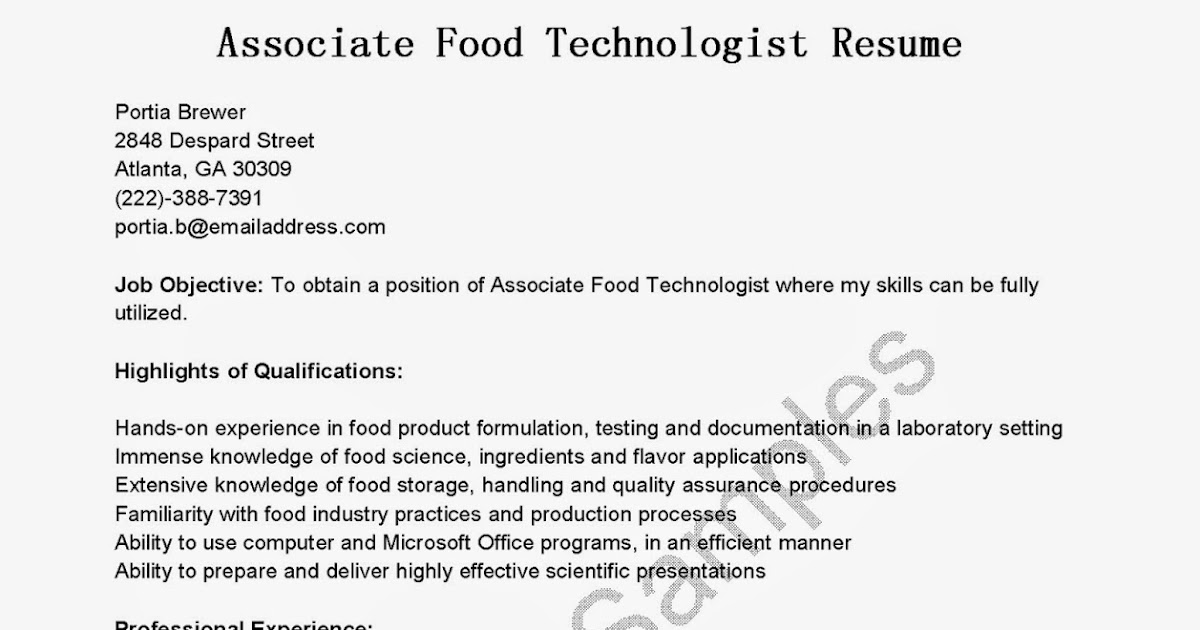 resume samples associate food technologist resume sample food technologist resumes