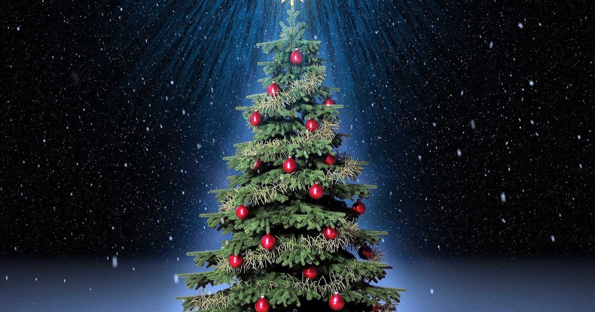 Kerstboom met rode kerstballen Bureaublad Achtergronden